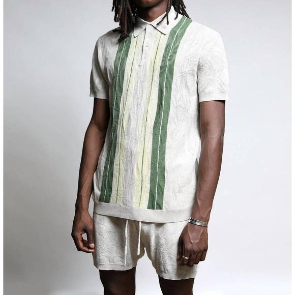 NEW TWENTY MONTREAL citron gauzy knit striped polo in white multi - Picture 1 of 2